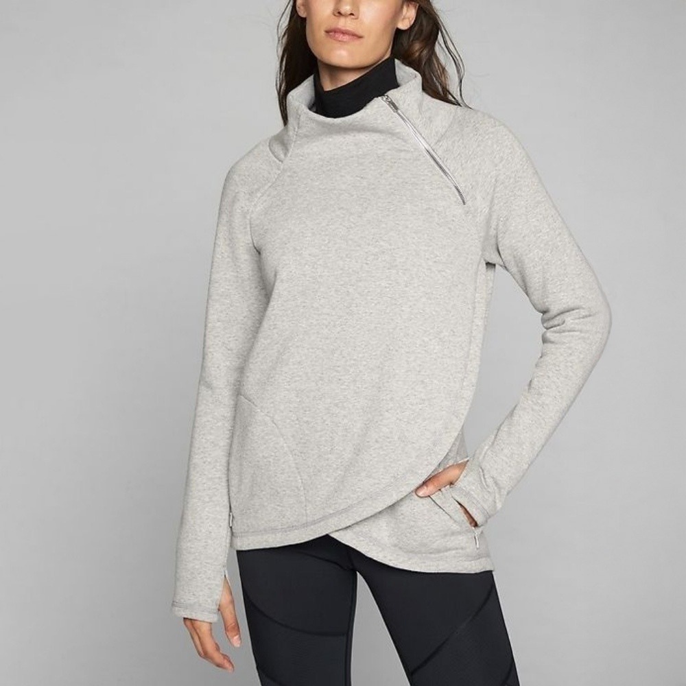Athleta Cozy Karma Asym Pullover Womens M/P Lounge Light Grey Heather Sweatshirt